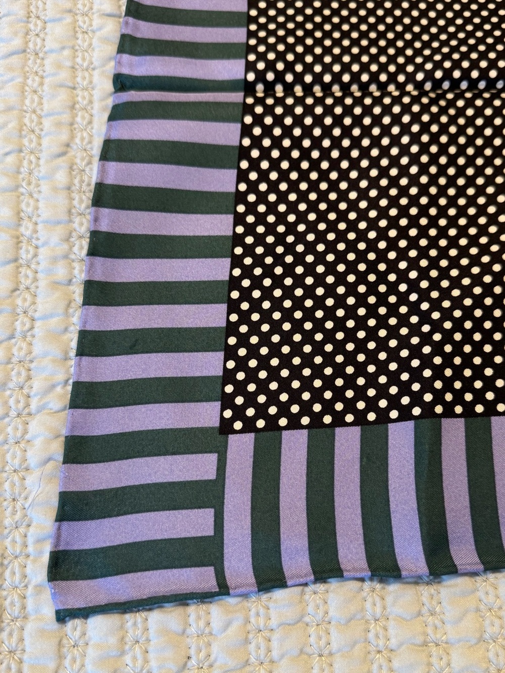 Vintage Square Silk Scarf Stripes & Polka Dots Purple Green Black 32” X 32”